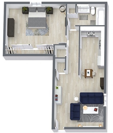 Floor plan for 1 bed, 1 bath, 650 sqft